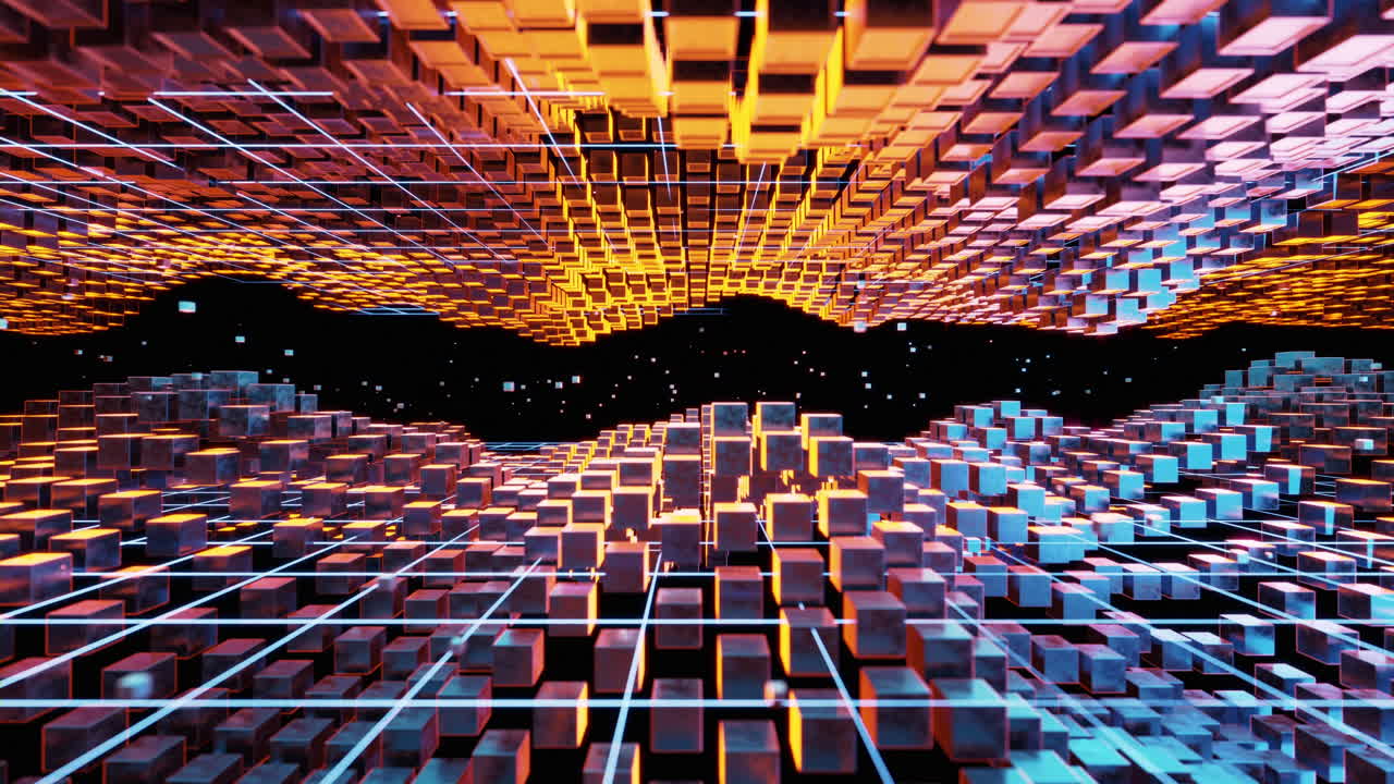 el espacio cubico cyberpunk, el fondo de la geometría conceptual, la representación en 3d.