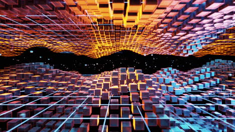 Cubic cyberpunk space, conceptual geometry background, 3d rendering.