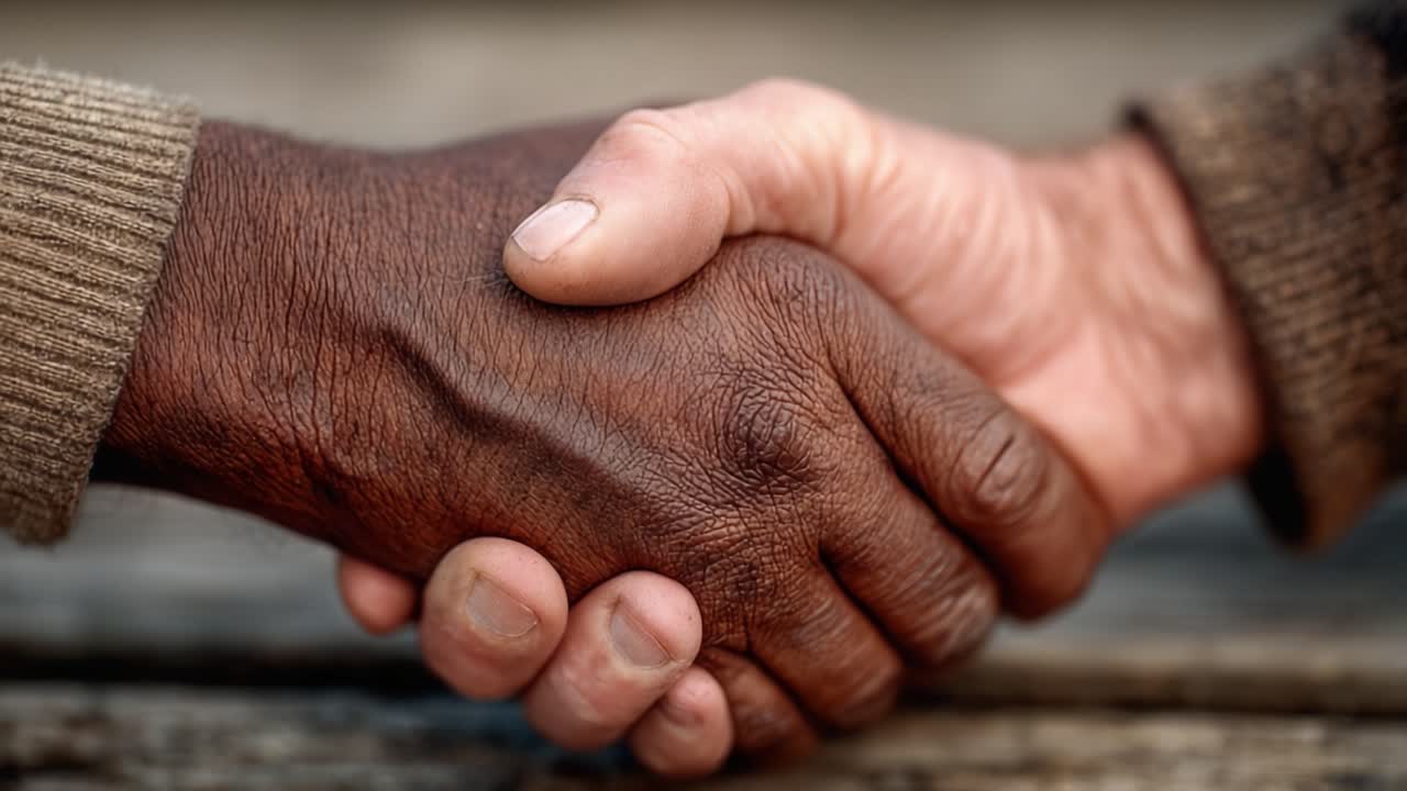 A Powerful Moment of Unity: Two Hands Coming Together in a Heartfelt Handshake Symbolizing Trust, Respect, and Connection Across Differences