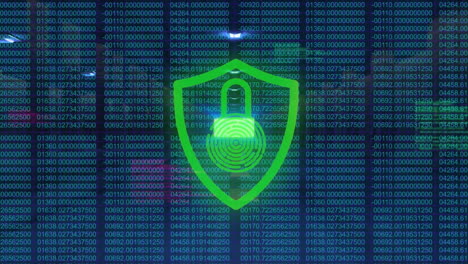 Security padlock icon against data processing