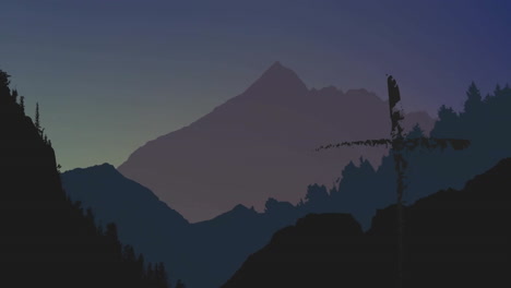 silhouette of trees and mountains against twilight sky with animation effect