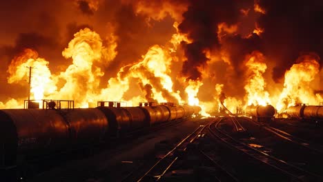 a train on fire with a lot of smoke coming out of it