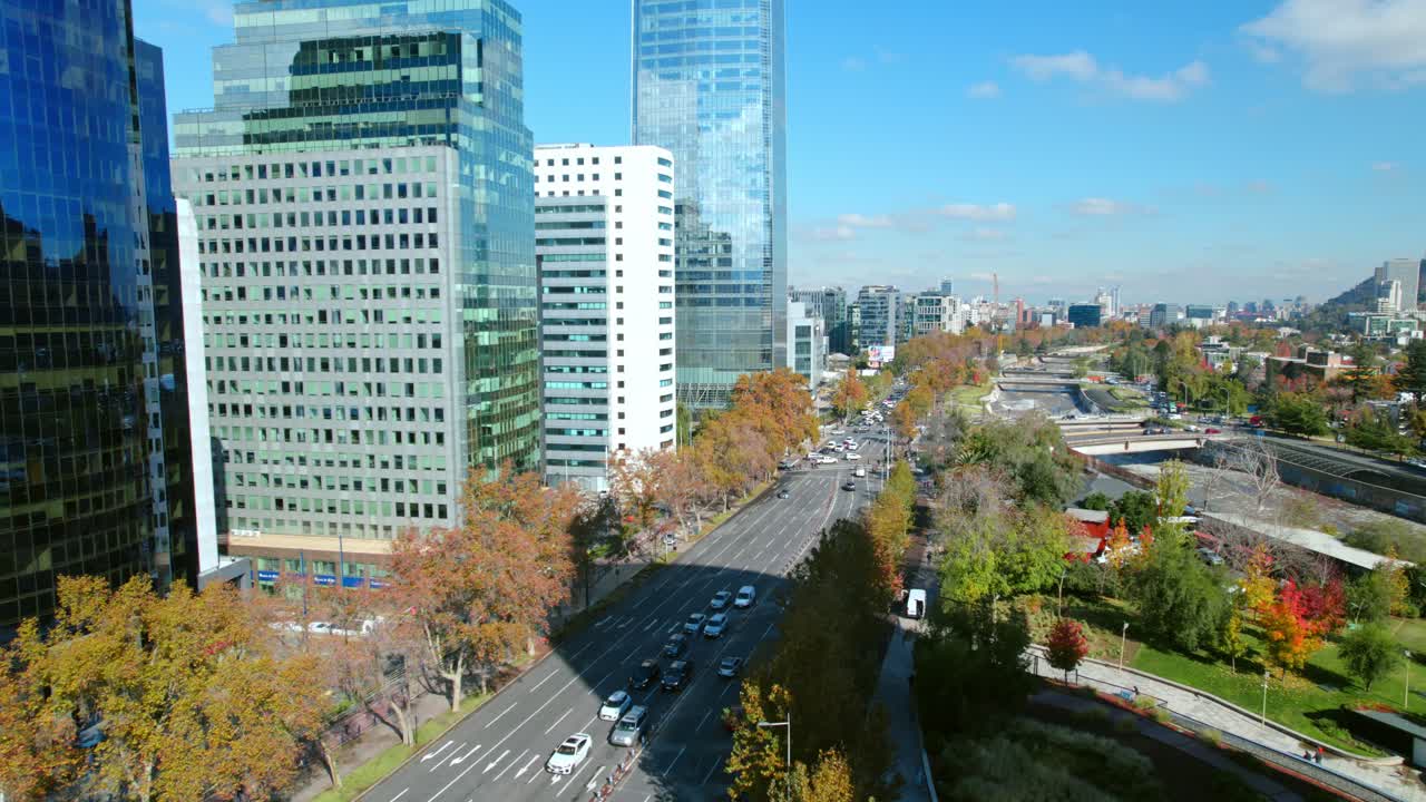 Cityscape with Skyscrapers and Autumn Foliage