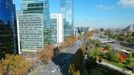 cityscape with skyscrapers and autumn foliage