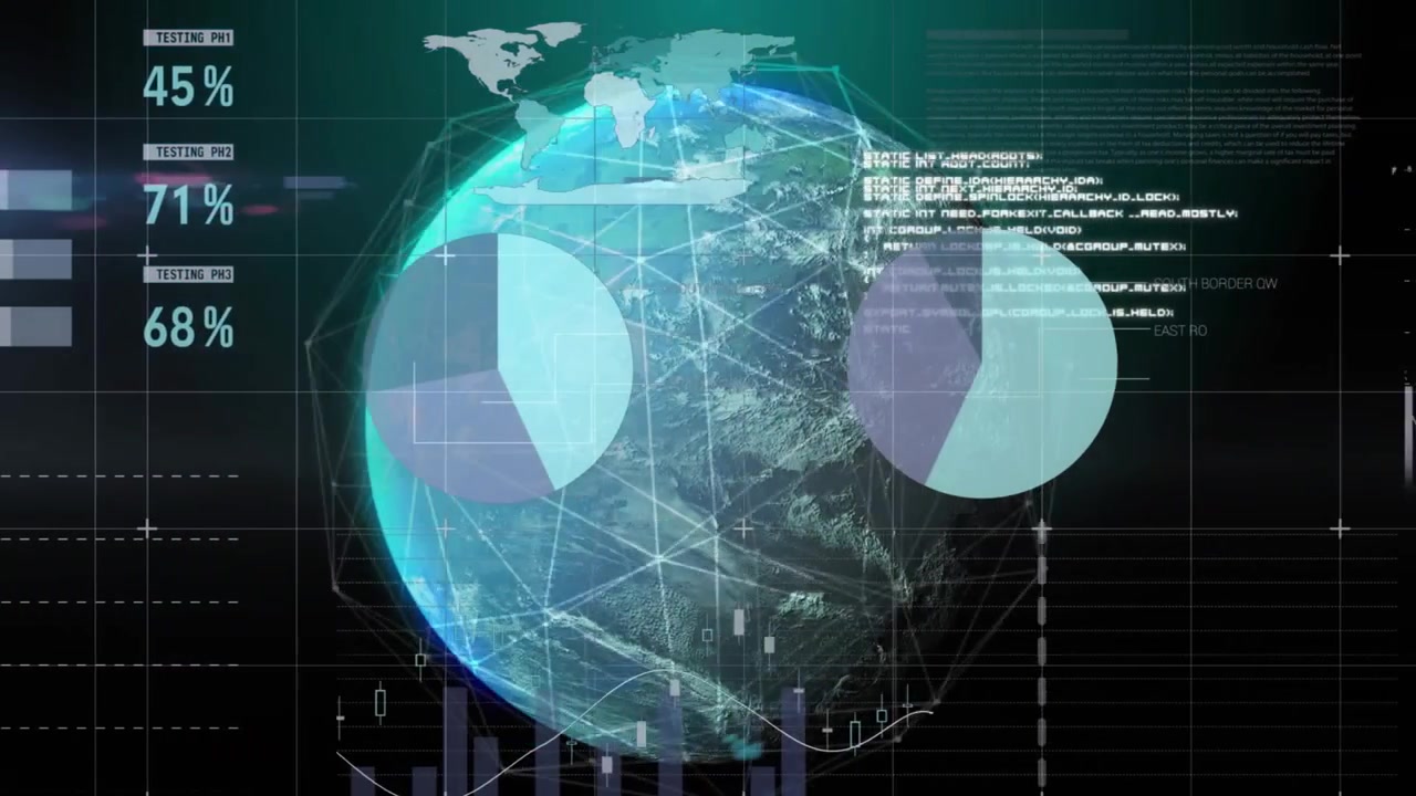 Digital Earth Globe with Financial Data and Analytics Overlay