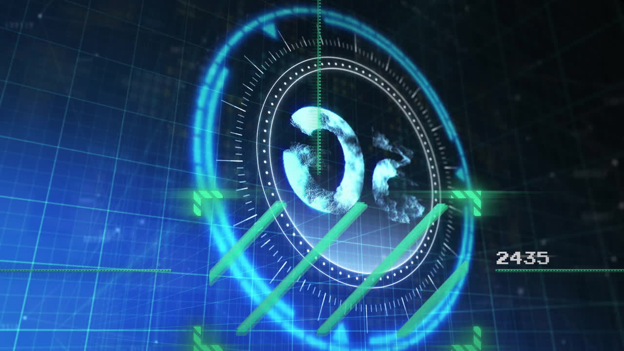 Rotating elements and numbers in digital interface, futuristic technology animation