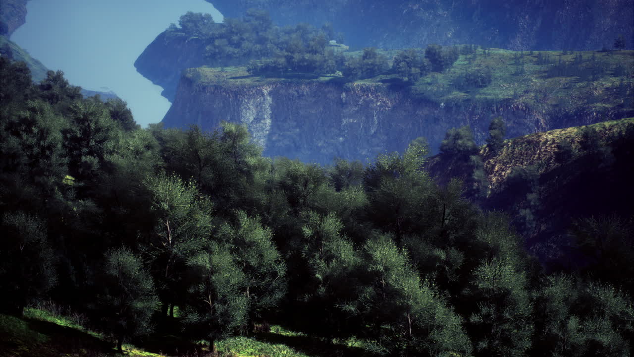 Majestic landscape view of a river and cliffs in a mountainous region