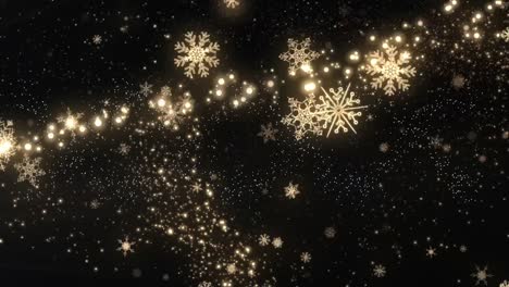 animation of christmas shooting star and snowflakes falling on black background
