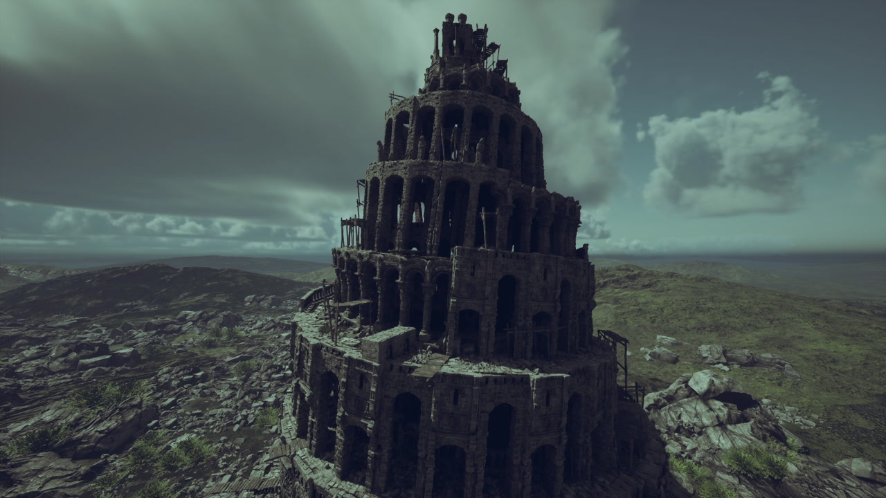 Creepy ancient coil stands tall on empty land at evening twilight