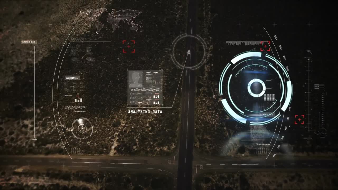 animación de escaneo de alcance y procesamiento de datos sobre el paisaje urbano