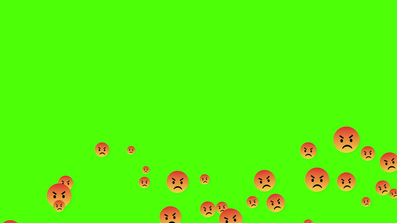 추상적인 화가 난 미소 얼굴 배경 애니메이션 화가 난 웃음 얼굴은 녹색 배경에 움직이는 애니메이션 4k 비디오와 함께 나타나고 사라집니다.