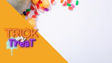 animación de texto de truco o trato sobre dulces