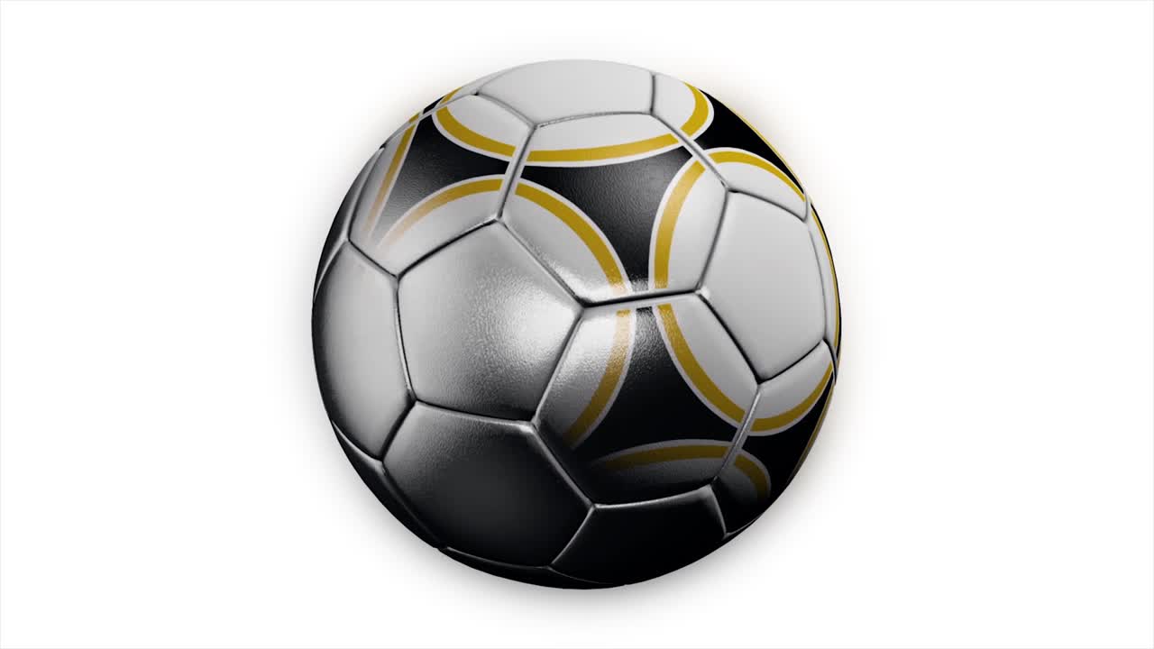 bola de fútbol de cuero realista girando sobre el fondo blanco. animación de una pelota de fútbol sobre un fondo blanco