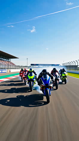 motorcycle race on track with riders and spectators