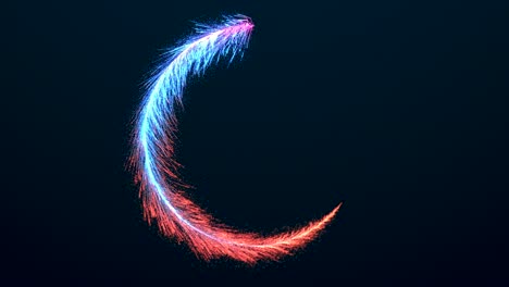 una pluma de neón brillante rodea el centro, renderización en 3d.