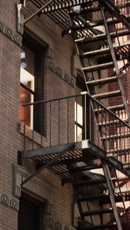 close-up of a fire escape on a brick building