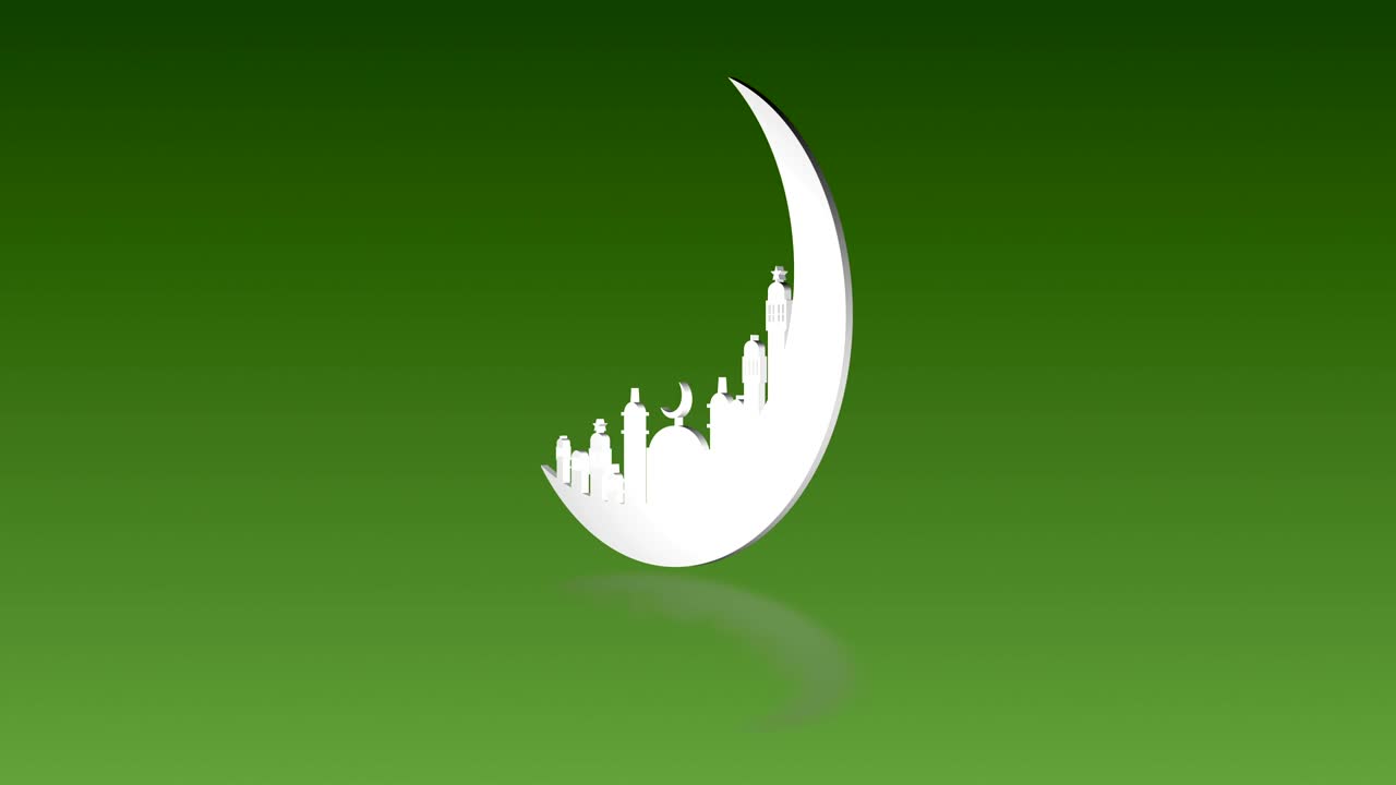 animación, fondo abstracto de movimiento, anuncio de avistamiento de la mezquita de la luna ramadán kareem mubarak giro con fondo verde.