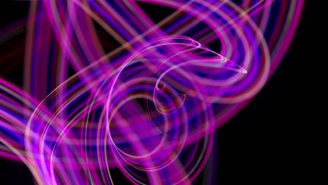 gráficos de movimiento, ciencia ficción bg. flujo de líneas de neón multicolor forman forma de espiral, rizos y patrón. fondo abstracto con senderos de luz, fondo de diseño de movimiento moderno de moda. flujo de luz bg en 4k.