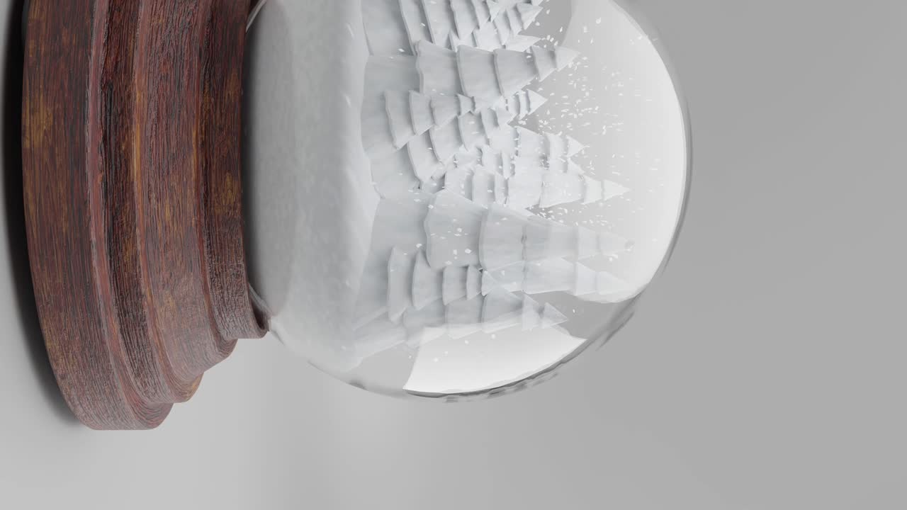 흰색 배경 수직에 스노우 글로브 내의 마법에 걸린 겨울 숲