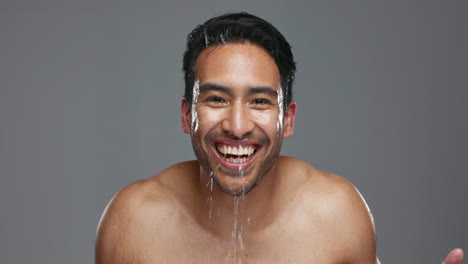 Face,-dermatology-and-man-with-water-splash