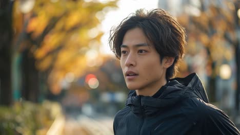 a person walking in a park during autumn