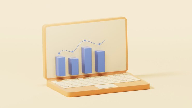 Bar graph with growth trend, 3d rendering.