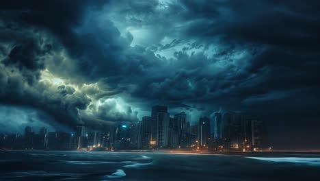 city under stormy sky