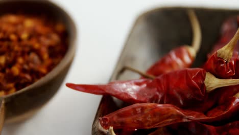 dried red chili pepper and crushed red pepper in bowl 4k