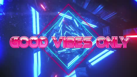 animation of good vibes only text over moving digital tunnel