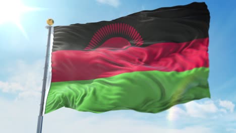 4k-Ilustración-3d-De-La-Bandera-Ondeante-En-Un-Poste-Del-País-Malawi