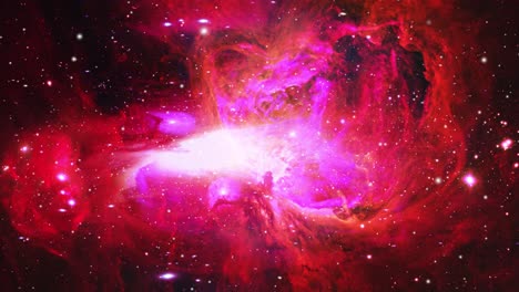 red and pink nebula clouds move in the universe