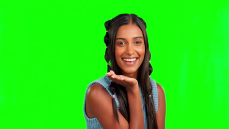 Happy-wink,-face-and-woman-with-green-screen-gen-z