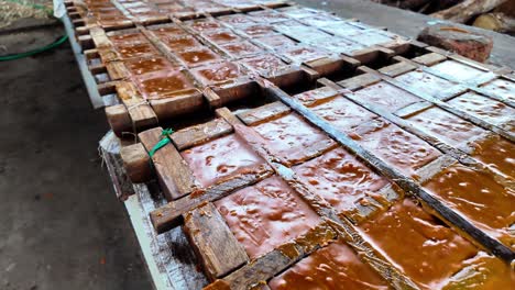 caramelized sugarcane juice poured into molds to form rustic brown sugar blocks