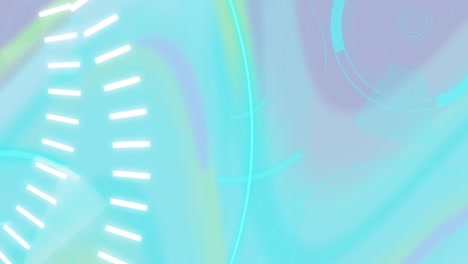 animación de texto de 5g sobre círculos giratorios y brillantes de fondo azul y púrpura