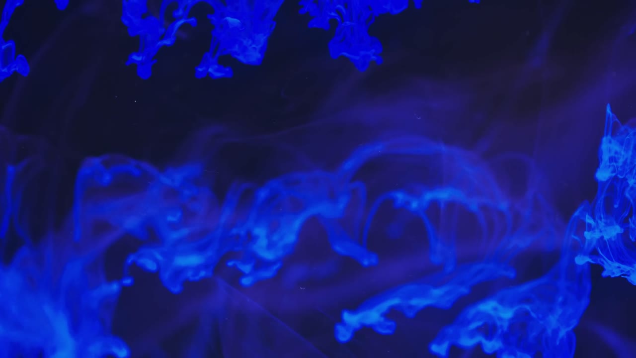 Video al rallentatore di inchiostro acquerello blu che si mescola nell'acqua su sfondo nero