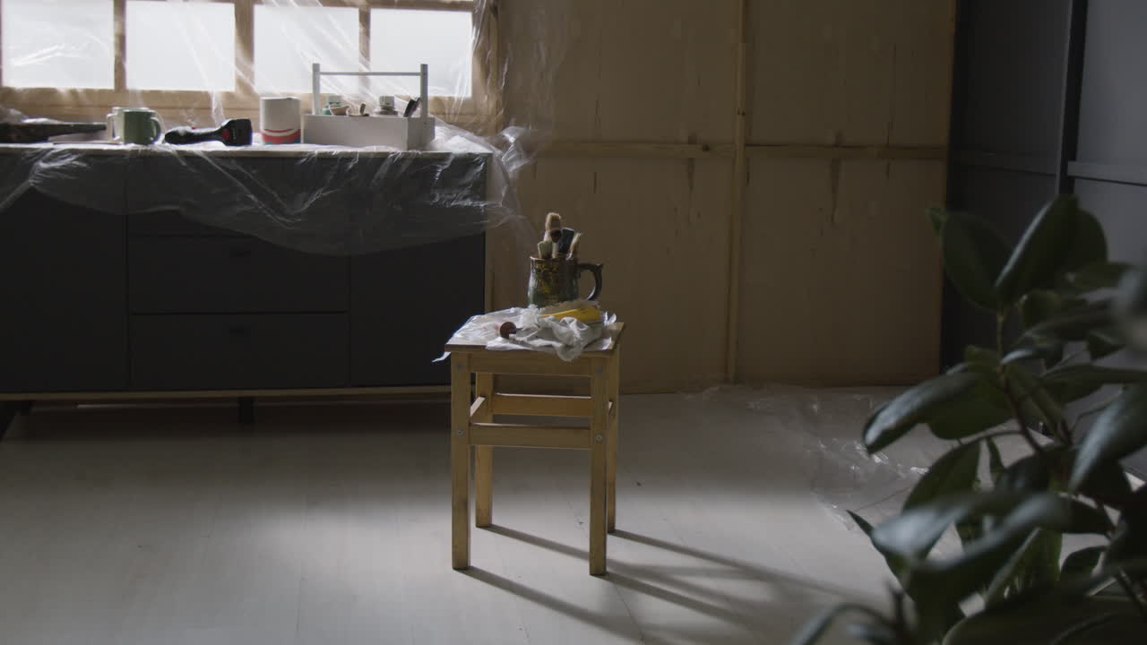 Indoor room with stool and cupboard