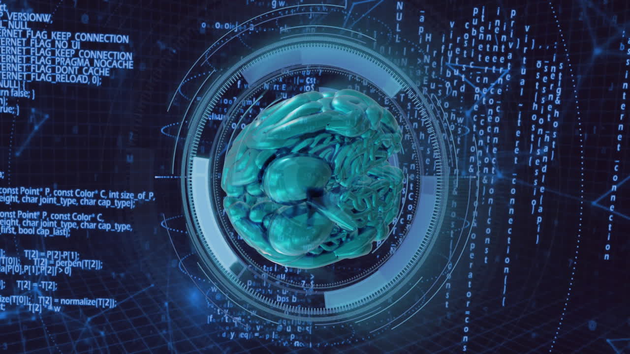 Animation of digital brain over data processing