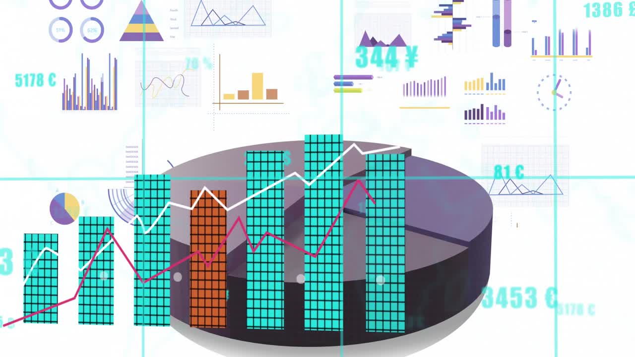 animación del procesamiento de datos financieros y las estadísticas