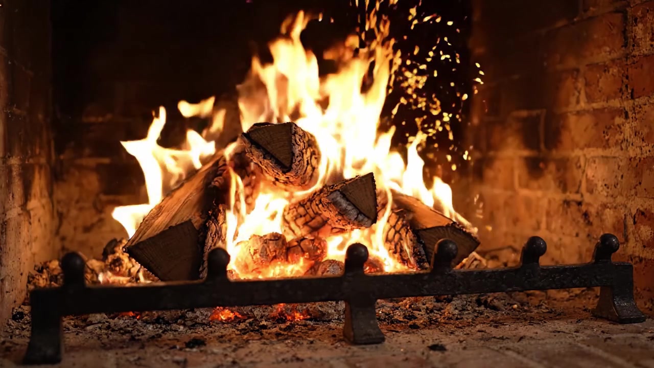 Una scena di camino calda e invitante: che abbraccia la bellezza delle fiamme tremolanti e un'atmosfera accogliente con ceppi che bruciano vivacemente in un focolare rustico