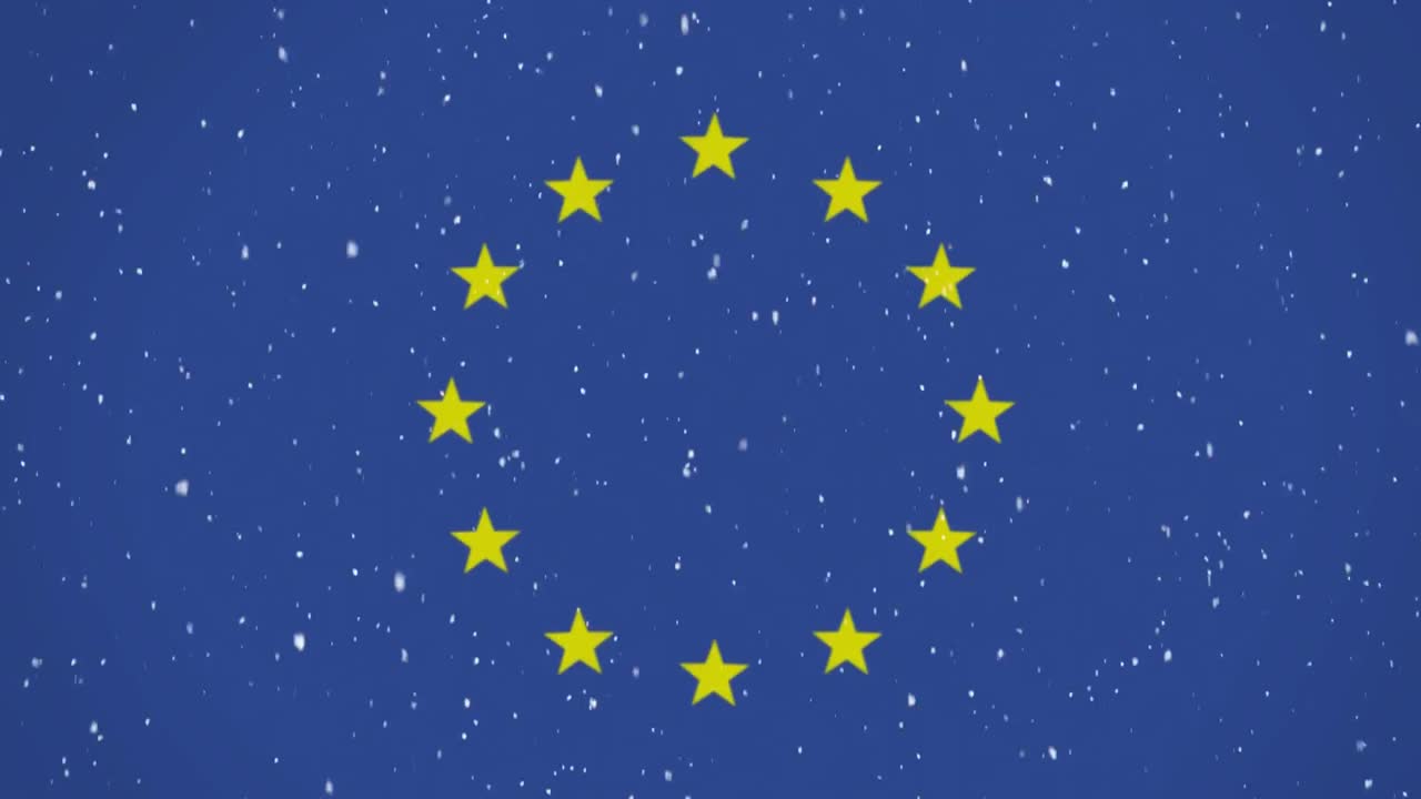 Nevicata con bandiera dell'Unione Europea