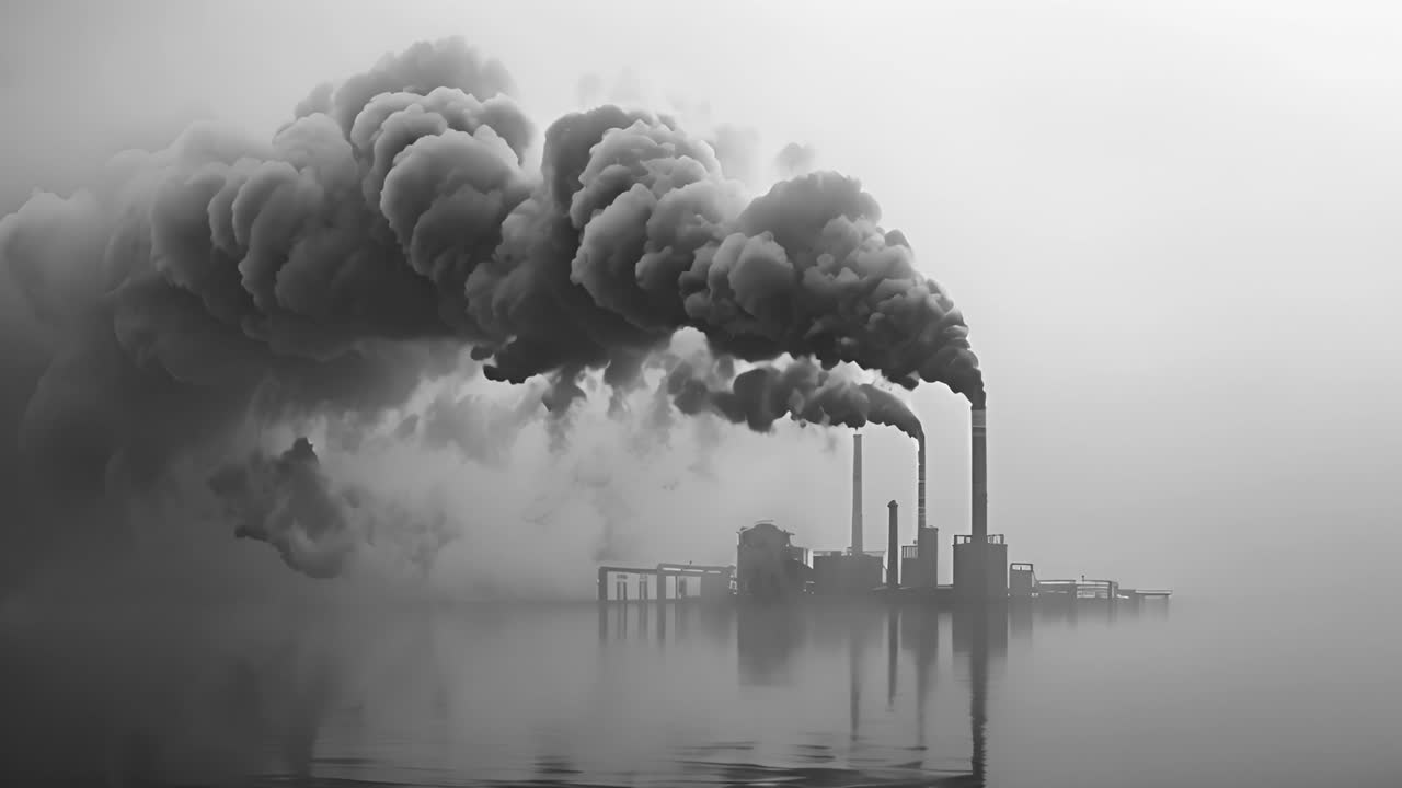 Industrial Factory Emitting Thick Smoke into the Atmosphere