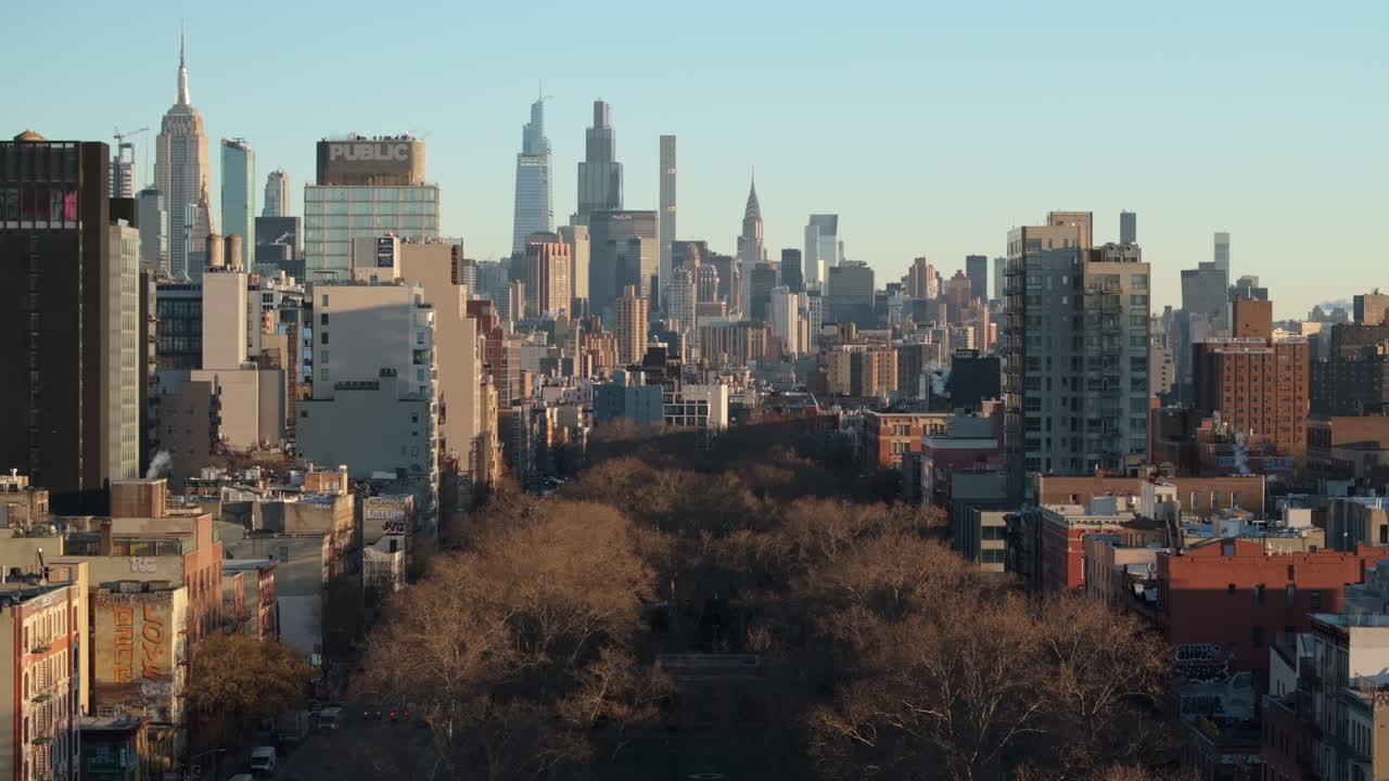 Aerial view of Sarah D. Roosevelt Park on a winter morning. Shot in New York City’s Lower East Side.