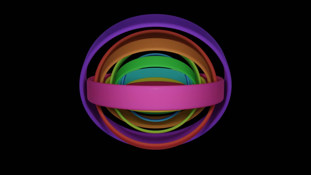 bucle, anillos 3d en los colores del arco iris giran, muy relajante, 4k