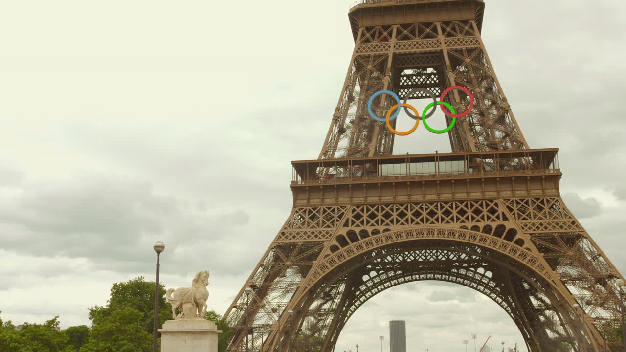 Eiffel Tower with Olympic Rings in Paris