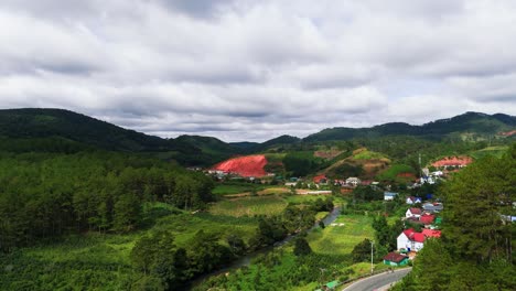 Aerial View Pan of the Farms in Lam Dong