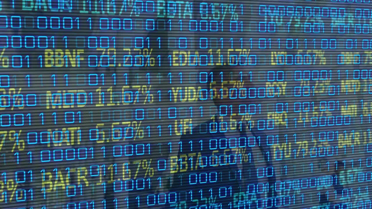 animación de datos financieros sobre los empresarios en el fondo