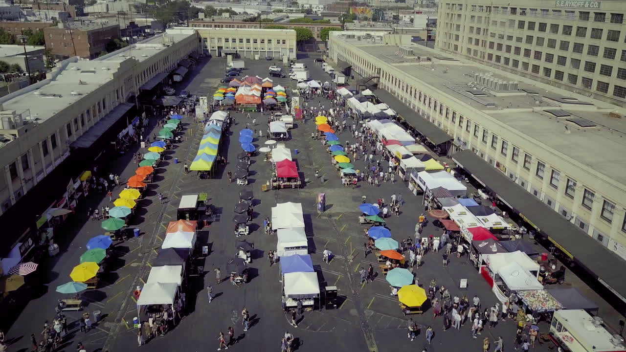 Aerial View of a Bustling Outdoor Street Market