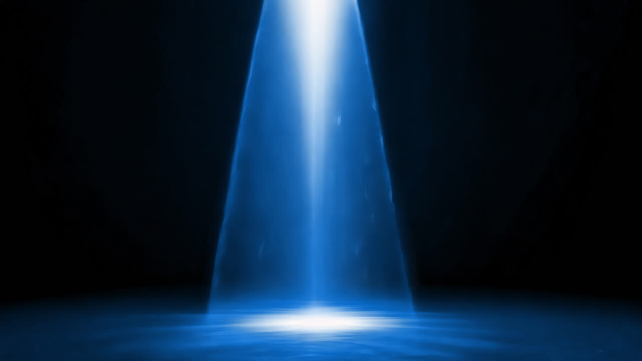 Mystical blue spotlight beam animated overlay, transparent 4K video, alpha channel, ProRes 4444