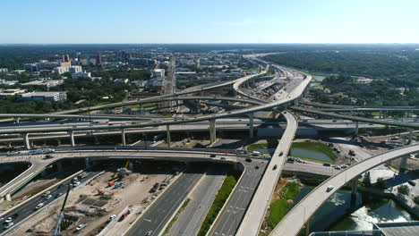 aerial view of construction occurring amid the downtown orlando i-4 interchange