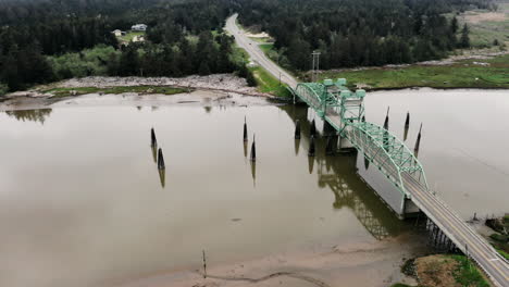 aerial of bullards bridge near bandon, oregon, usa, showing some of the surrounding wetlands